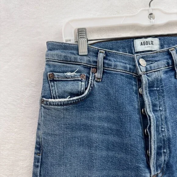 Agolde Nico Jeans Womens 27 (32x25) Blue High Rise Slim Straight Leg Distressed - Picture 6 of 10